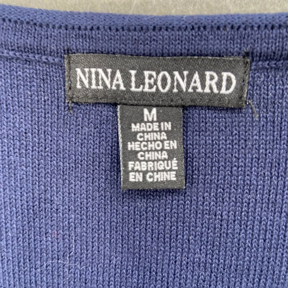 Nina Leonard Shirt Womens Sz M Blue Sleeveless Knit Tank Top Casual Patchwork - Picture 4 of 10